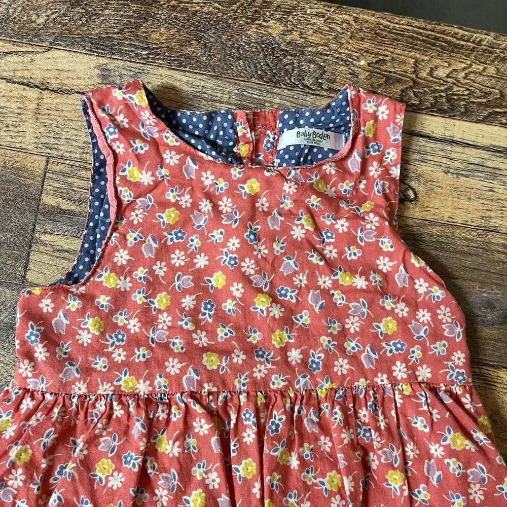 Baby Boden Floral Applique Dress Baby Girls‎ 18-24m Lined Cotton Whale Beach